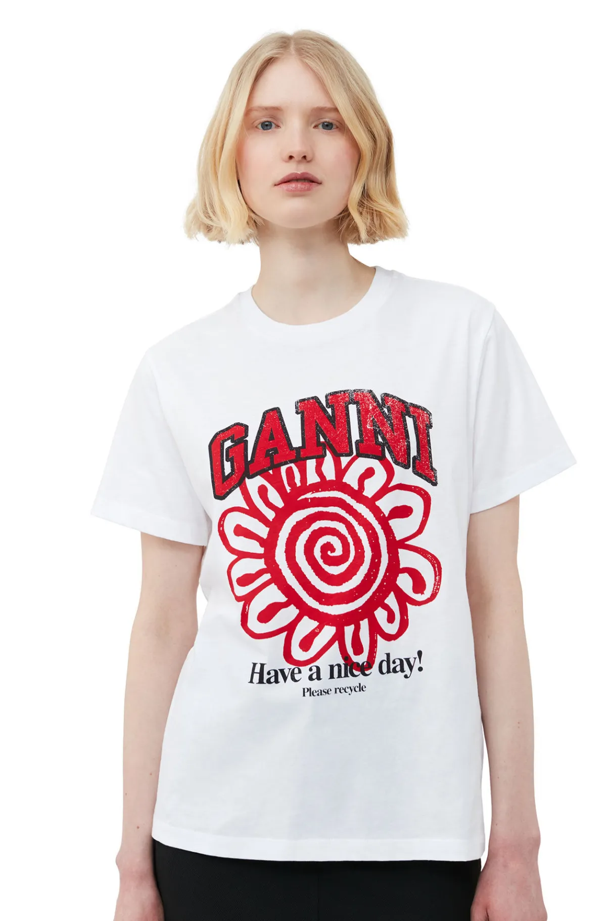 Best Sale GANNI Relaxed Red Flower T-Shirt Bright White