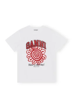 Best Sale GANNI Relaxed Red Flower T-Shirt Bright White
