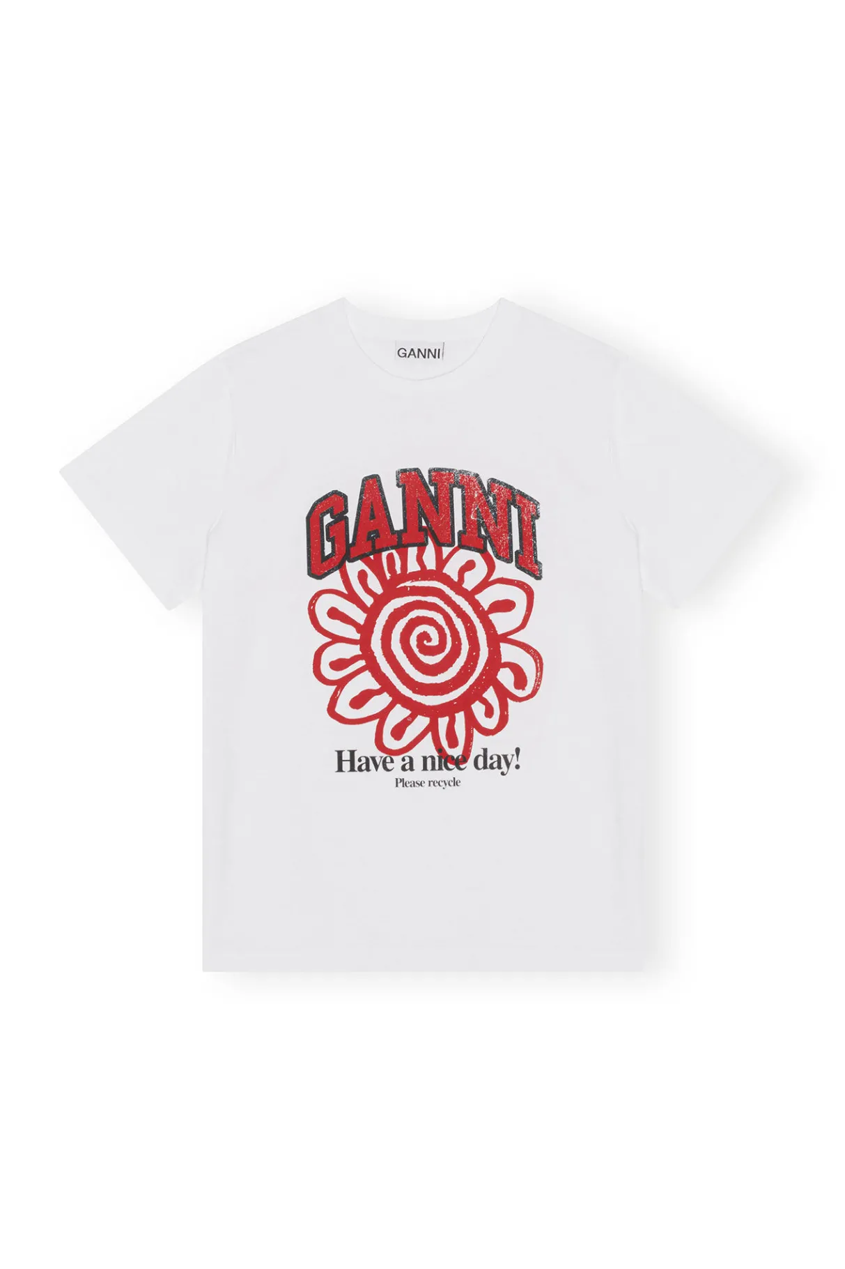 Best Sale GANNI Relaxed Red Flower T-Shirt Bright White