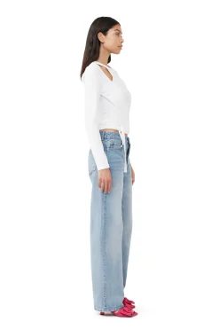Online GANNI Rib Jersey Wrap Blouse Bright White