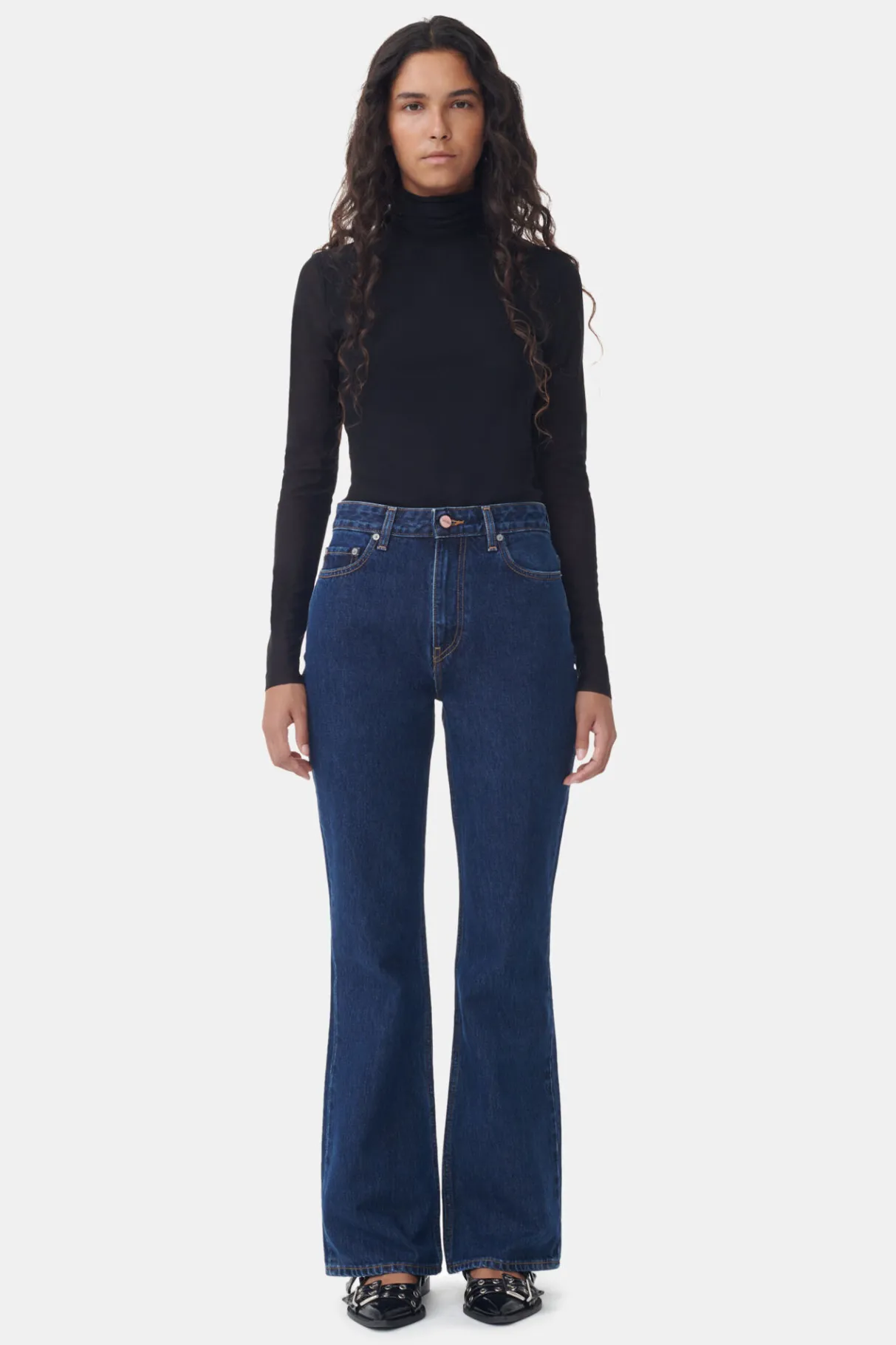 New GANNI Rigid Denim Betzy Dark Blue Stone