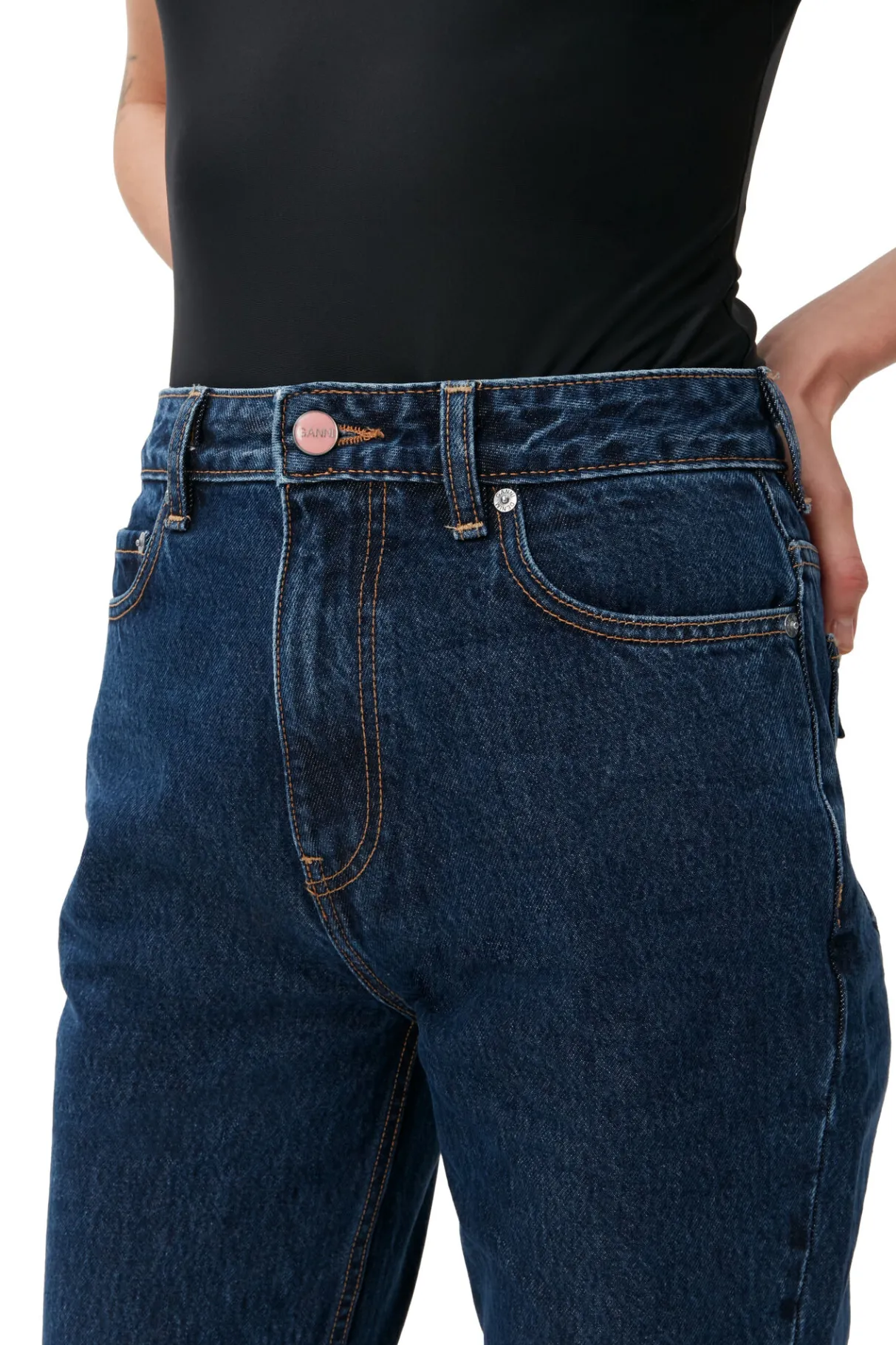 New GANNI Rigid Denim Betzy Dark Blue Stone