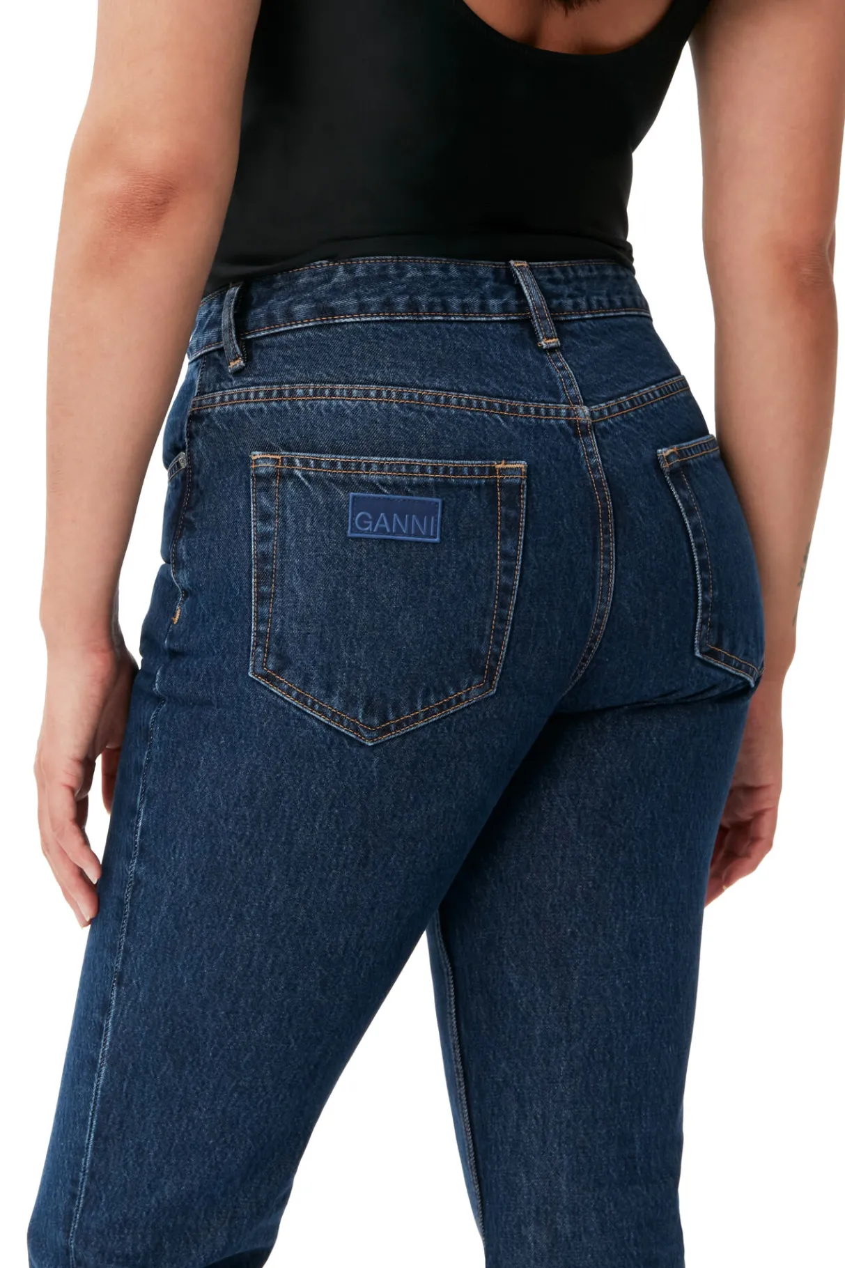 New GANNI Rigid Denim Betzy Dark Blue Stone