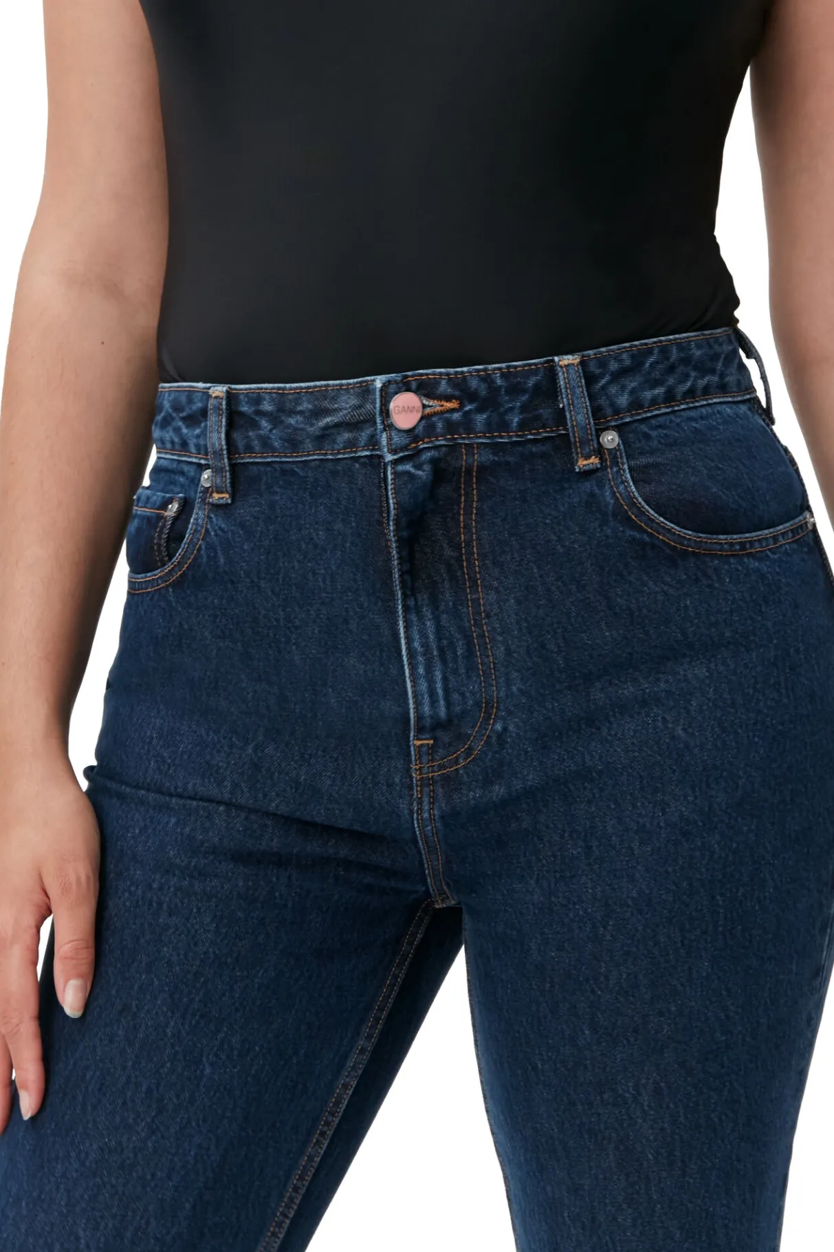 New GANNI Rigid Denim Betzy Dark Blue Stone