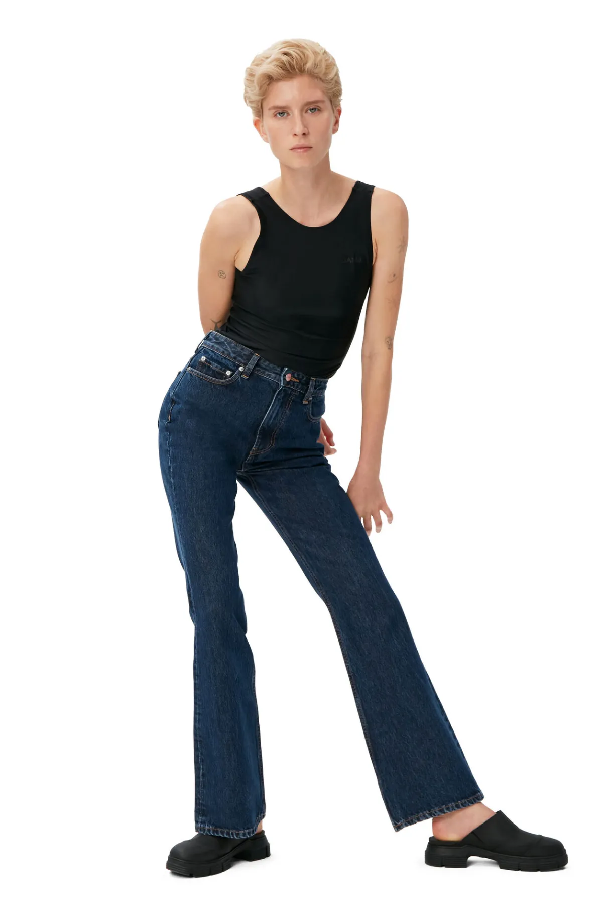 New GANNI Rigid Denim Betzy Dark Blue Stone