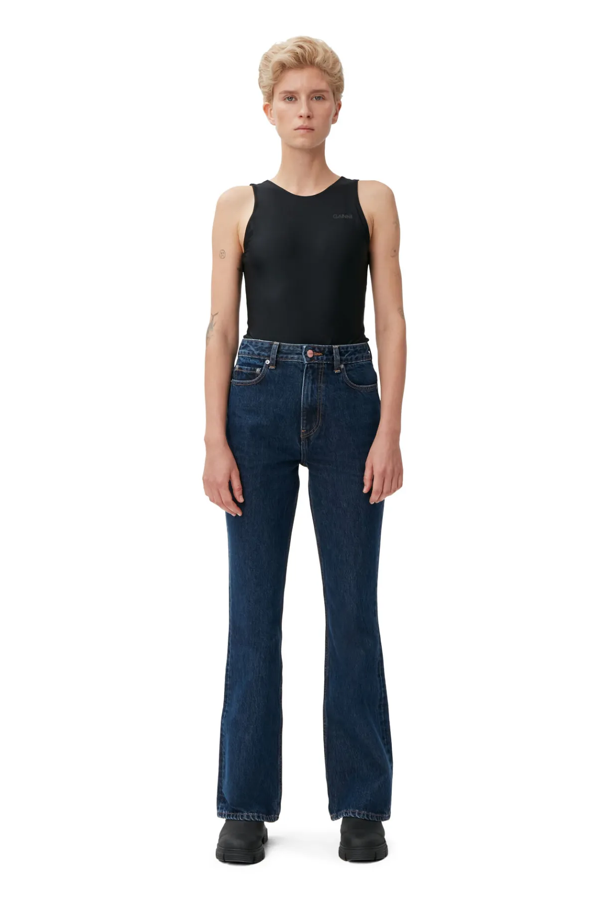 New GANNI Rigid Denim Betzy Dark Blue Stone