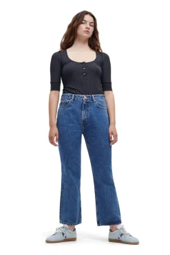 Best GANNI Rigid Denim Betzy Cropped Mid Blue Stone