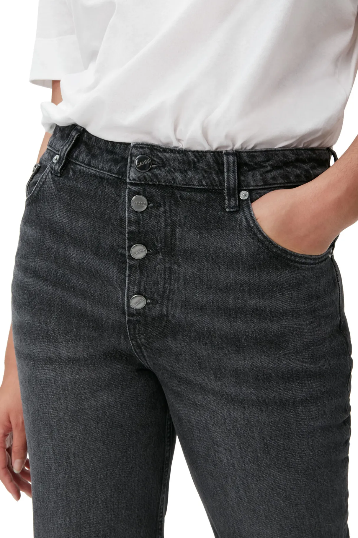 New GANNI Rigid Denim Lovy Black/White Vintage