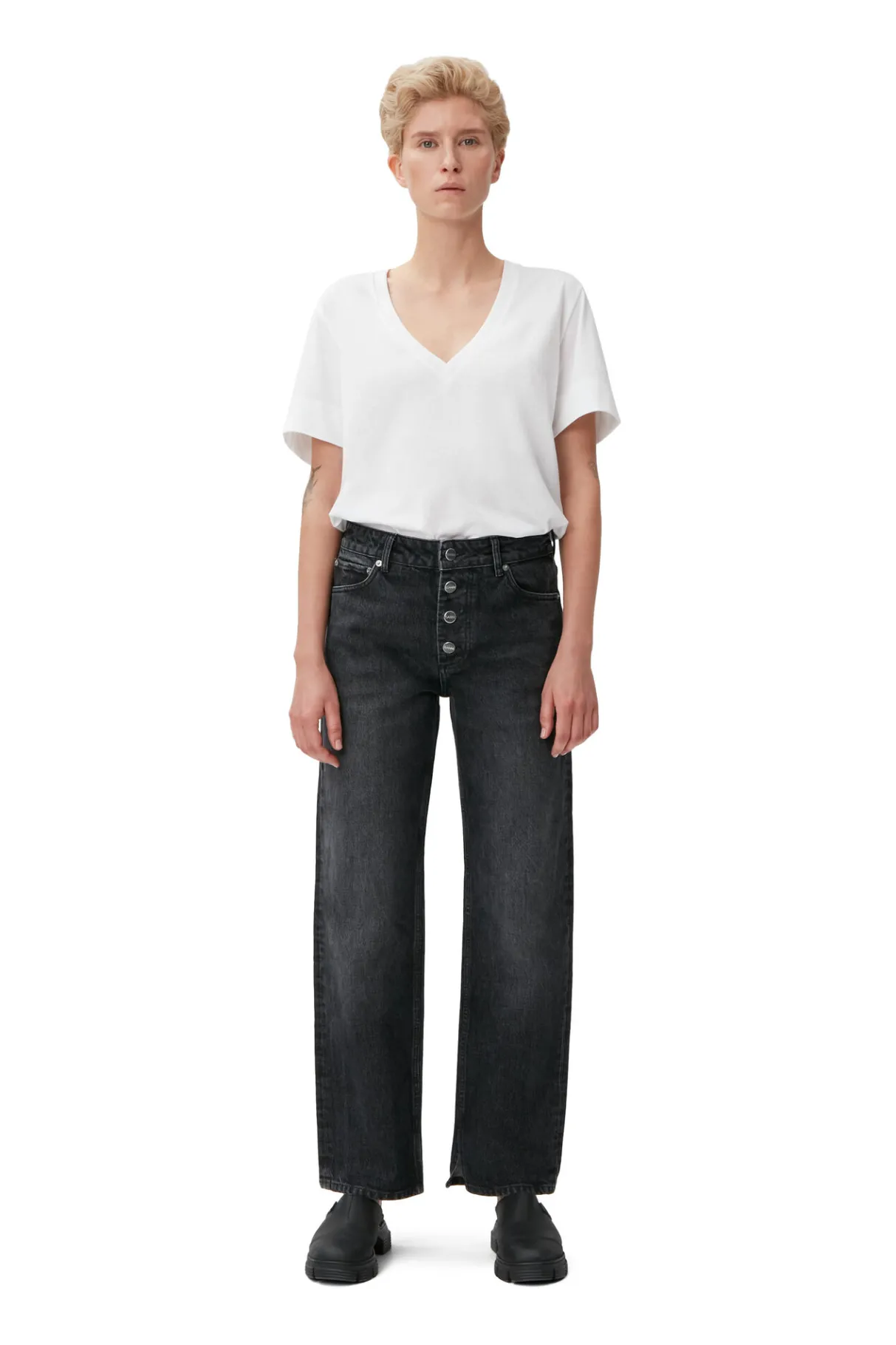 New GANNI Rigid Denim Lovy Black/White Vintage