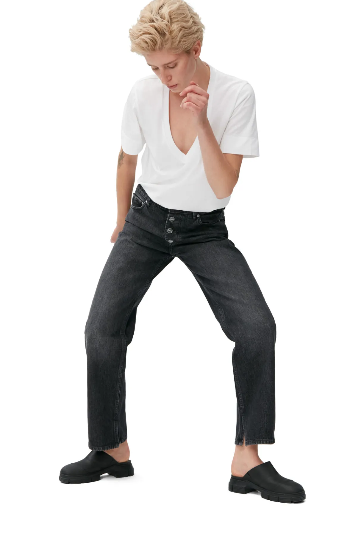 New GANNI Rigid Denim Lovy Black/White Vintage