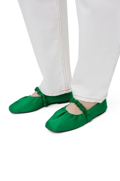 Hot GANNI Scrunchie Satin Ballerinas Kelly Green