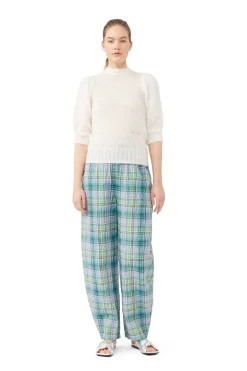 Fashion GANNI Seersucker Check Elasticated Pants Lagoon
