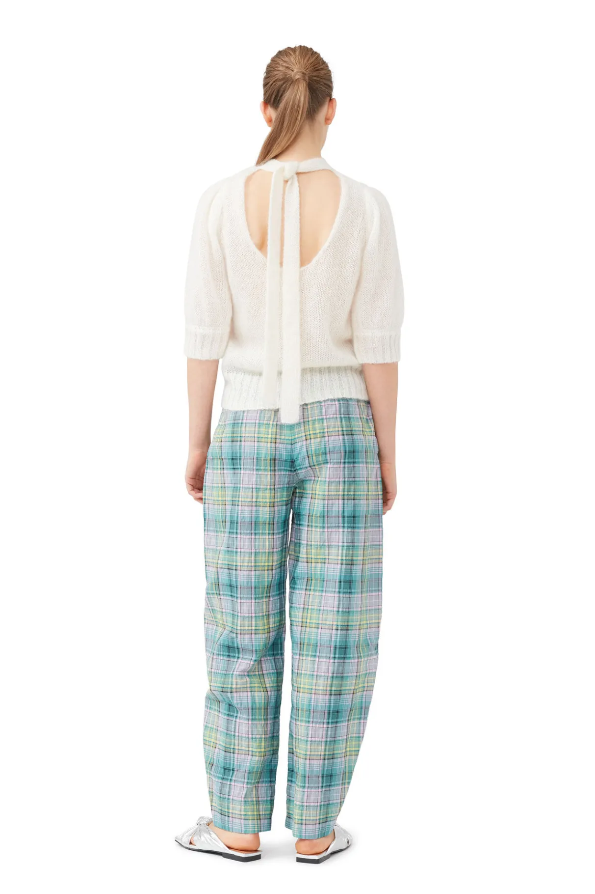 Fashion GANNI Seersucker Check Elasticated Pants Lagoon