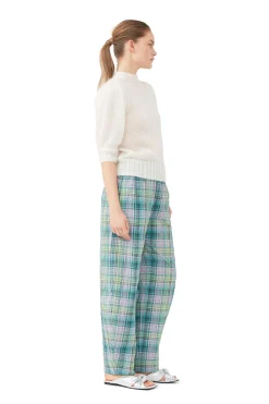 Fashion GANNI Seersucker Check Elasticated Pants Lagoon