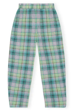 Fashion GANNI Seersucker Check Elasticated Pants Lagoon