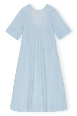 Sale GANNI Seersucker Check Maxi Dress Ice Water