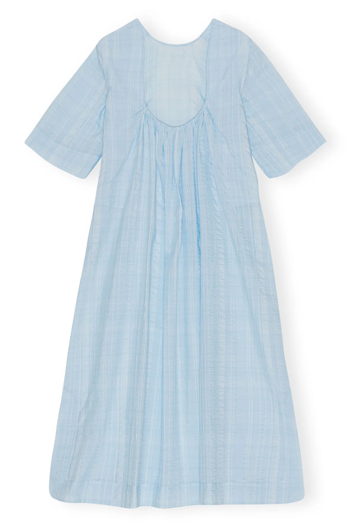 Sale GANNI Seersucker Check Maxi Dress Ice Water