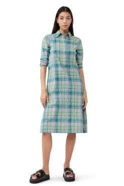 Online GANNI Seersucker Check Shirt Dress Lagoon