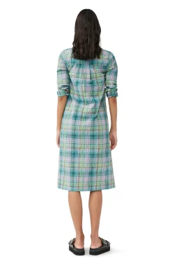 Online GANNI Seersucker Check Shirt Dress Lagoon