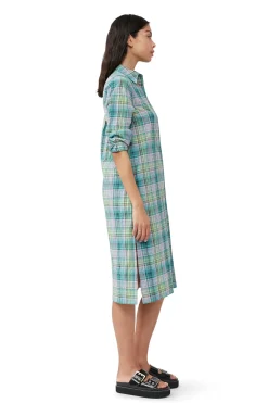 Online GANNI Seersucker Check Shirt Dress Lagoon