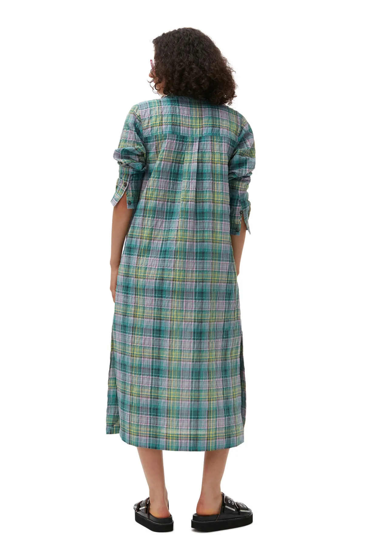 Online GANNI Seersucker Check Shirt Dress Lagoon