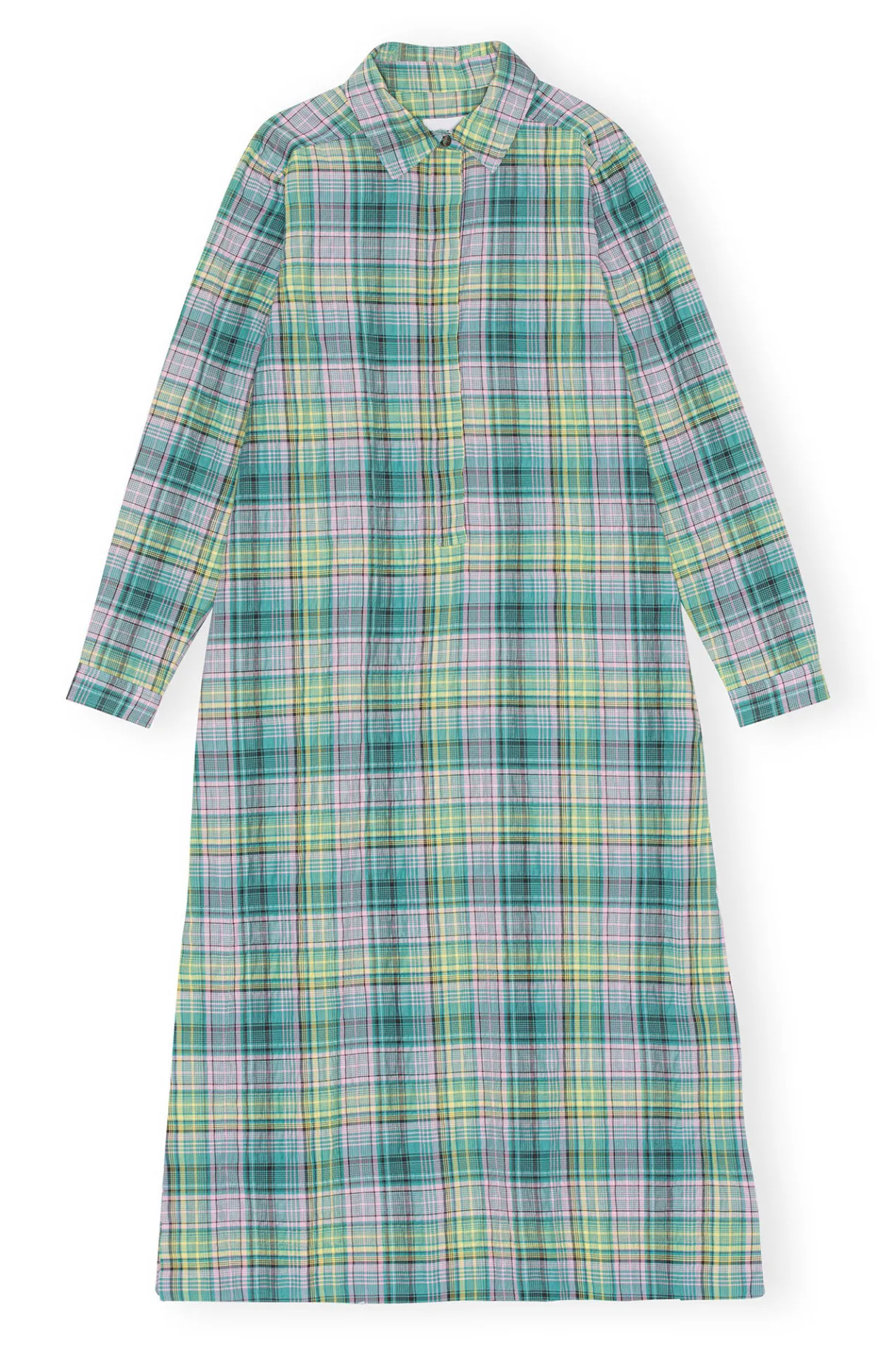 Online GANNI Seersucker Check Shirt Dress Lagoon