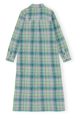 Online GANNI Seersucker Check Shirt Dress Lagoon