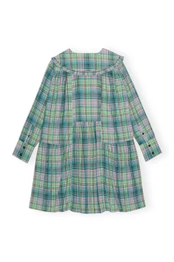 Cheap GANNI Seersucker Check Wide Shirt Dress Lagoon
