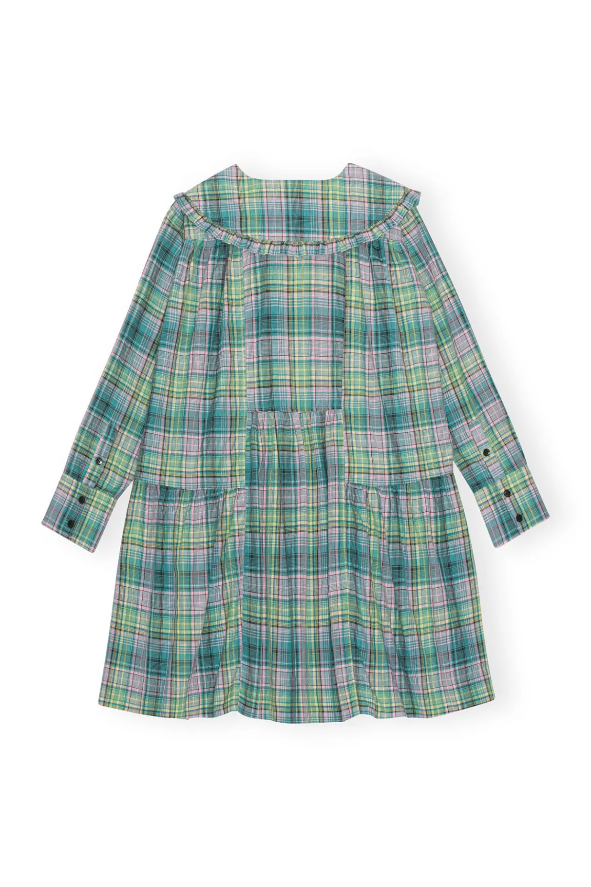 Cheap GANNI Seersucker Check Wide Shirt Dress Lagoon