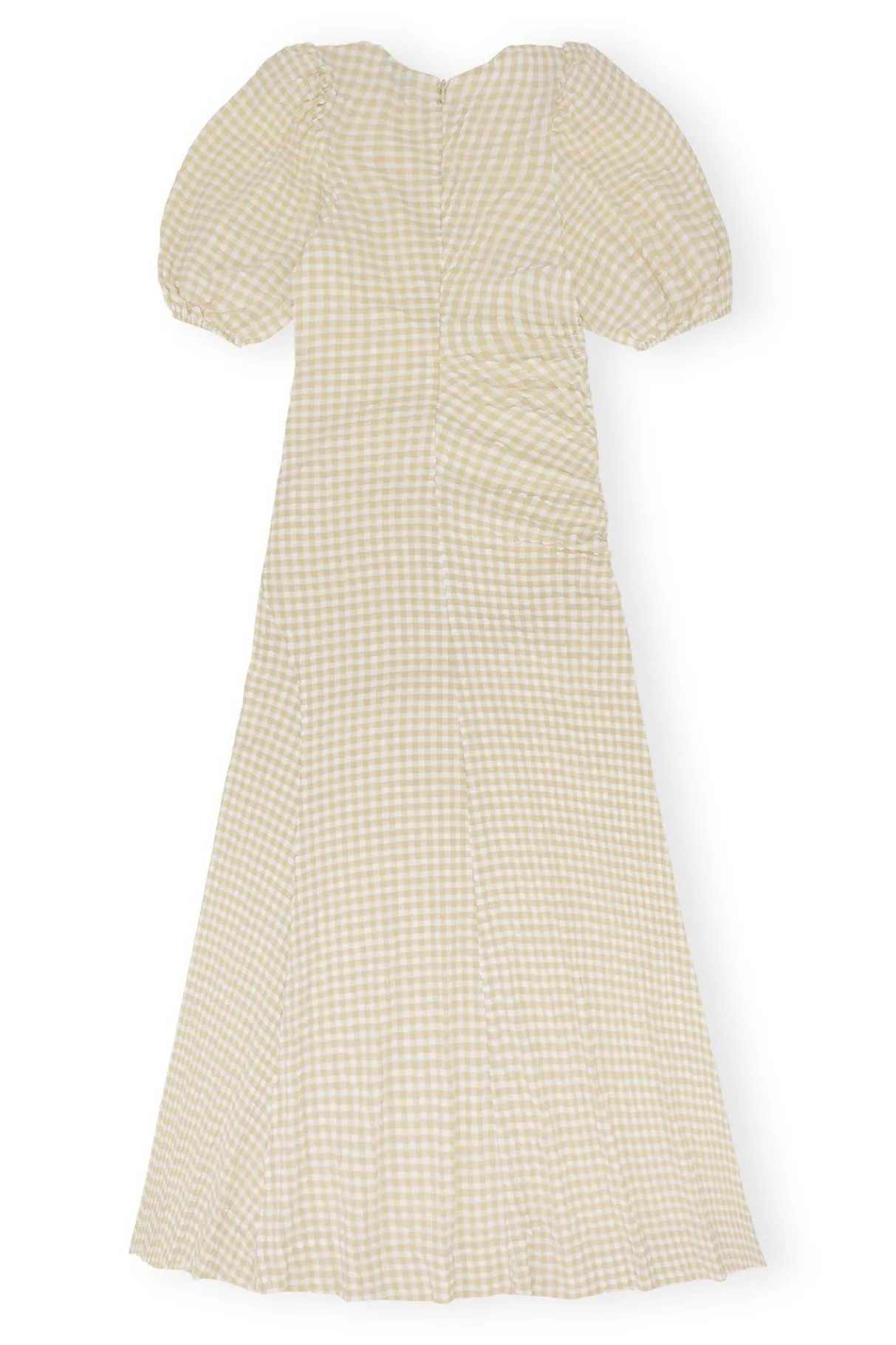 New GANNI Seersucker Puff Sleeves Dress Pale Khaki