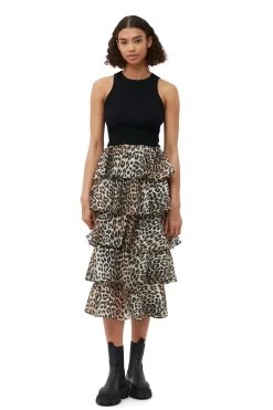 Hot GANNI Sheer Voile Maxi Flounce Skirt Almond Milk