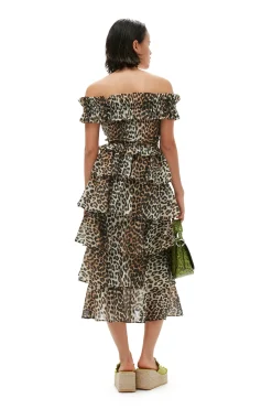 Hot GANNI Sheer Voile Maxi Flounce Skirt Almond Milk
