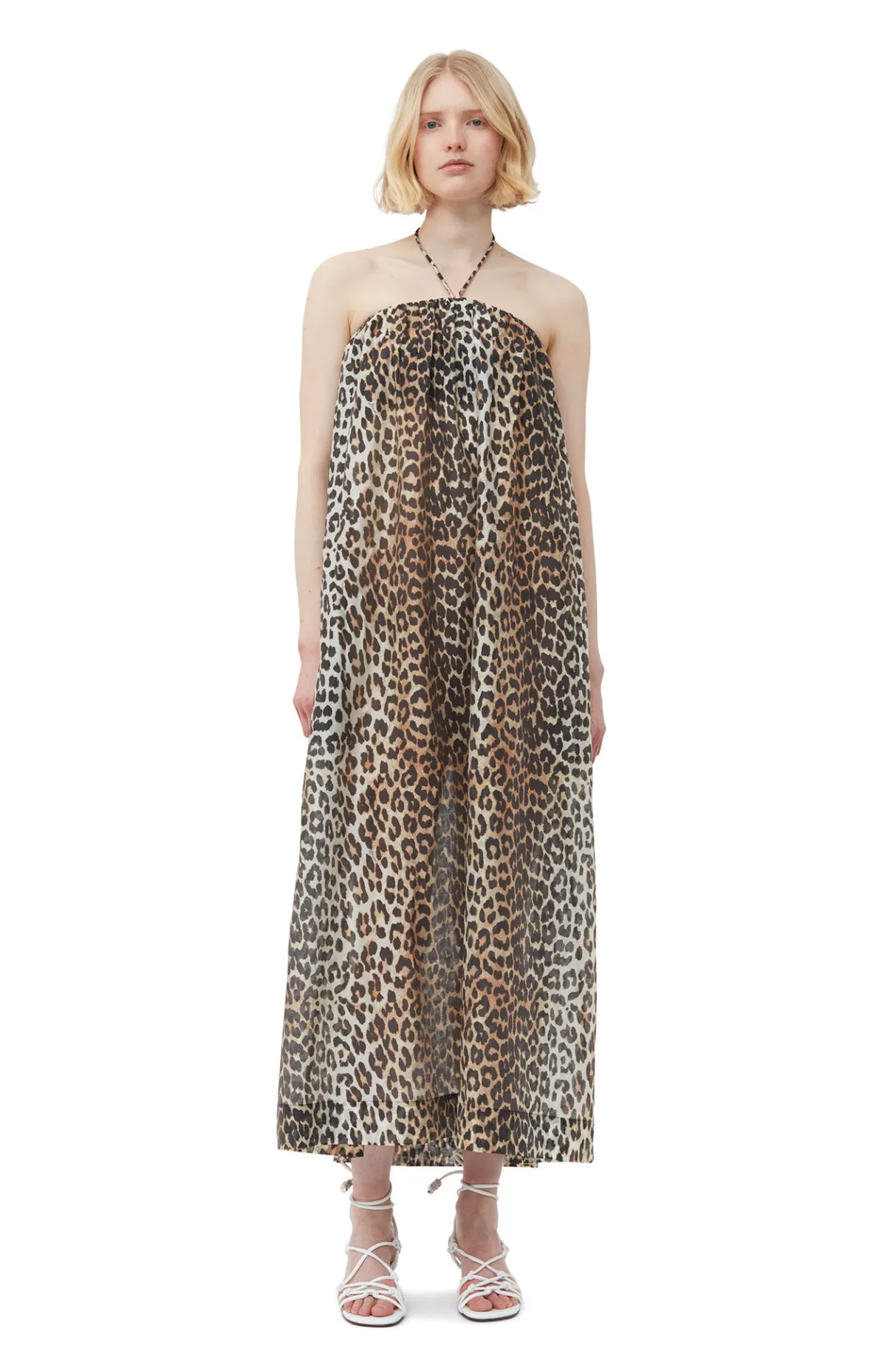 Online GANNI Sheer Voile Maxi Strap Dress Almond Milk