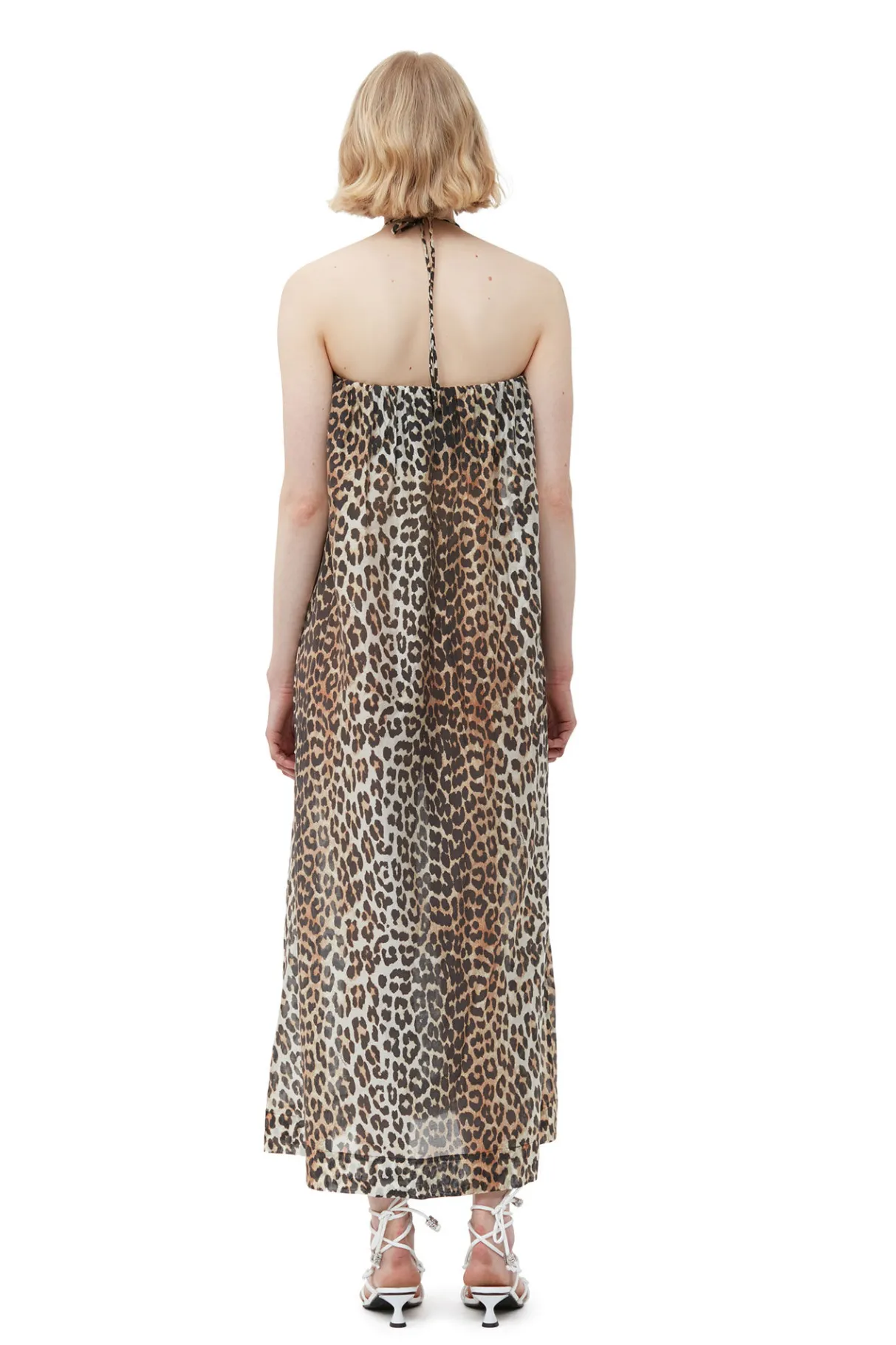 Online GANNI Sheer Voile Maxi Strap Dress Almond Milk