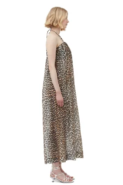 Online GANNI Sheer Voile Maxi Strap Dress Almond Milk