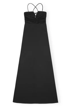 Shop GANNI Shiny Crepe Jersey Maxi Dress Black