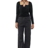 Best GANNI Shiny Crepe Jersey Ruched Blouse Black