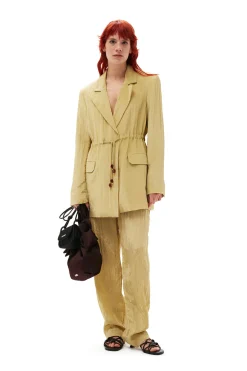 Best Sale GANNI Shiny Tech Pants Leek Green