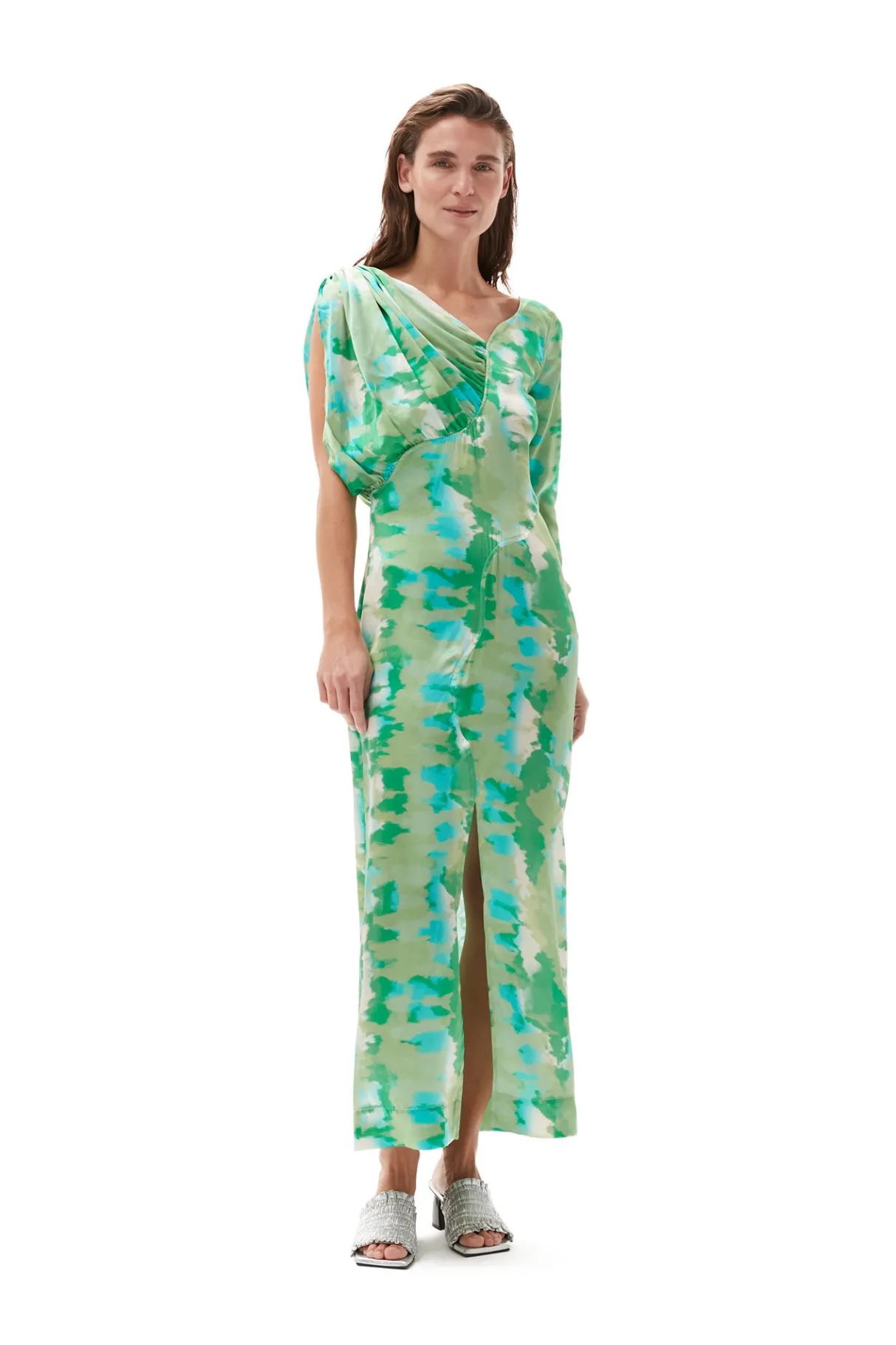 Online GANNI Silk Stretch Satin Maxi Dress Lily Green