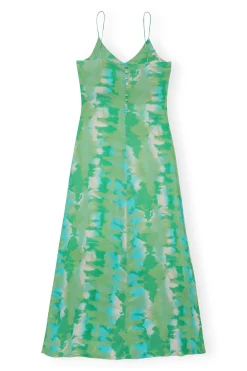 Hot GANNI Silk Stretch Satin Slip Dress Lily Green