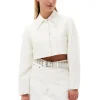 Fashion GANNI Slub Linen Cropped Blazer Egret