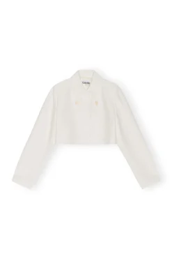 Fashion GANNI Slub Linen Cropped Blazer Egret