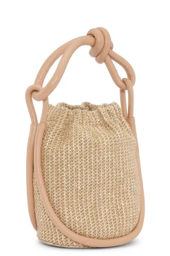 Store GANNI Small Knot Bucket Raffia Bag Tan