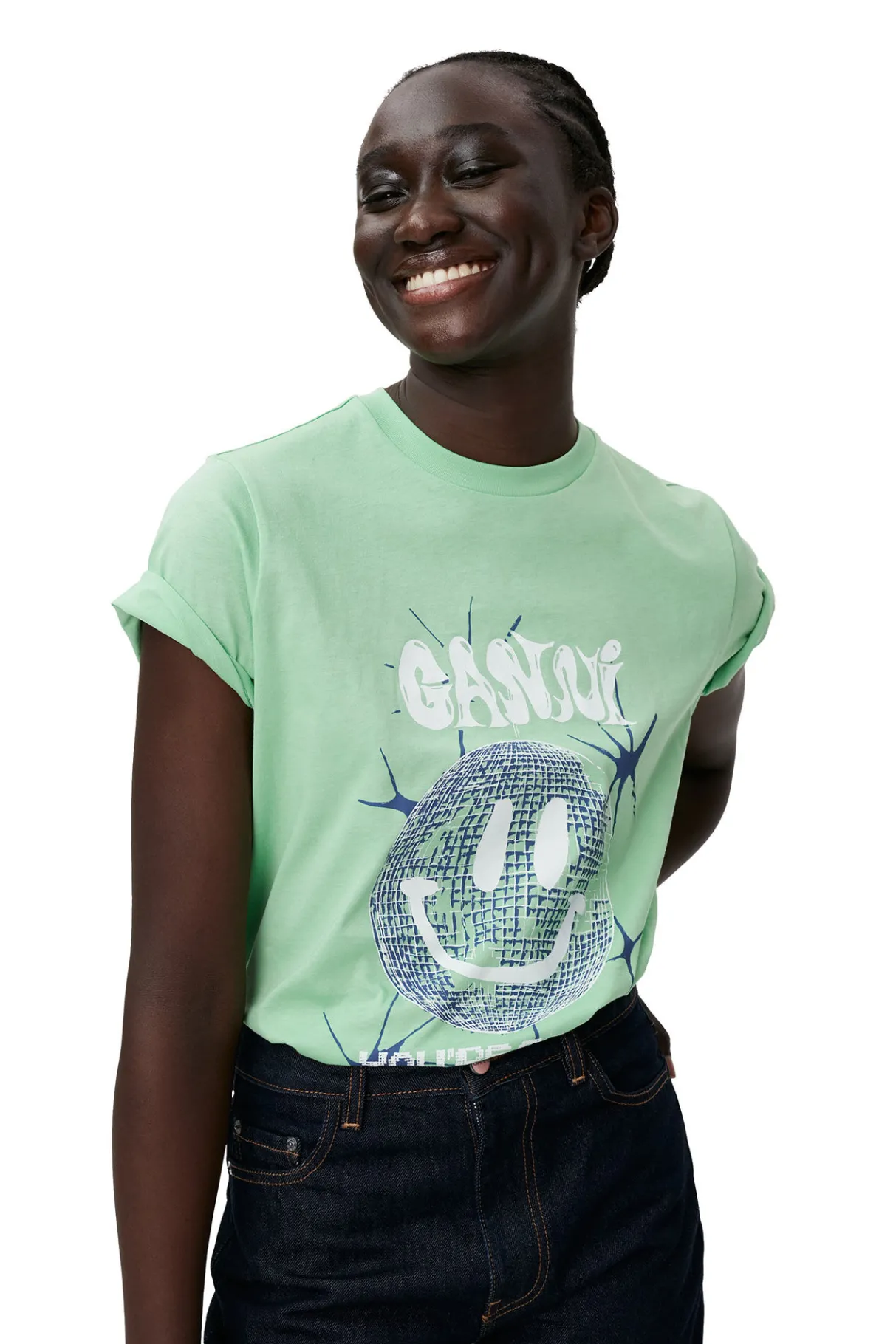 Clearance GANNI Smiley Relaxed T-Shirt Peapod