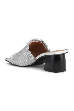 Cheap GANNI Smock Kitten Heel Mules Silver