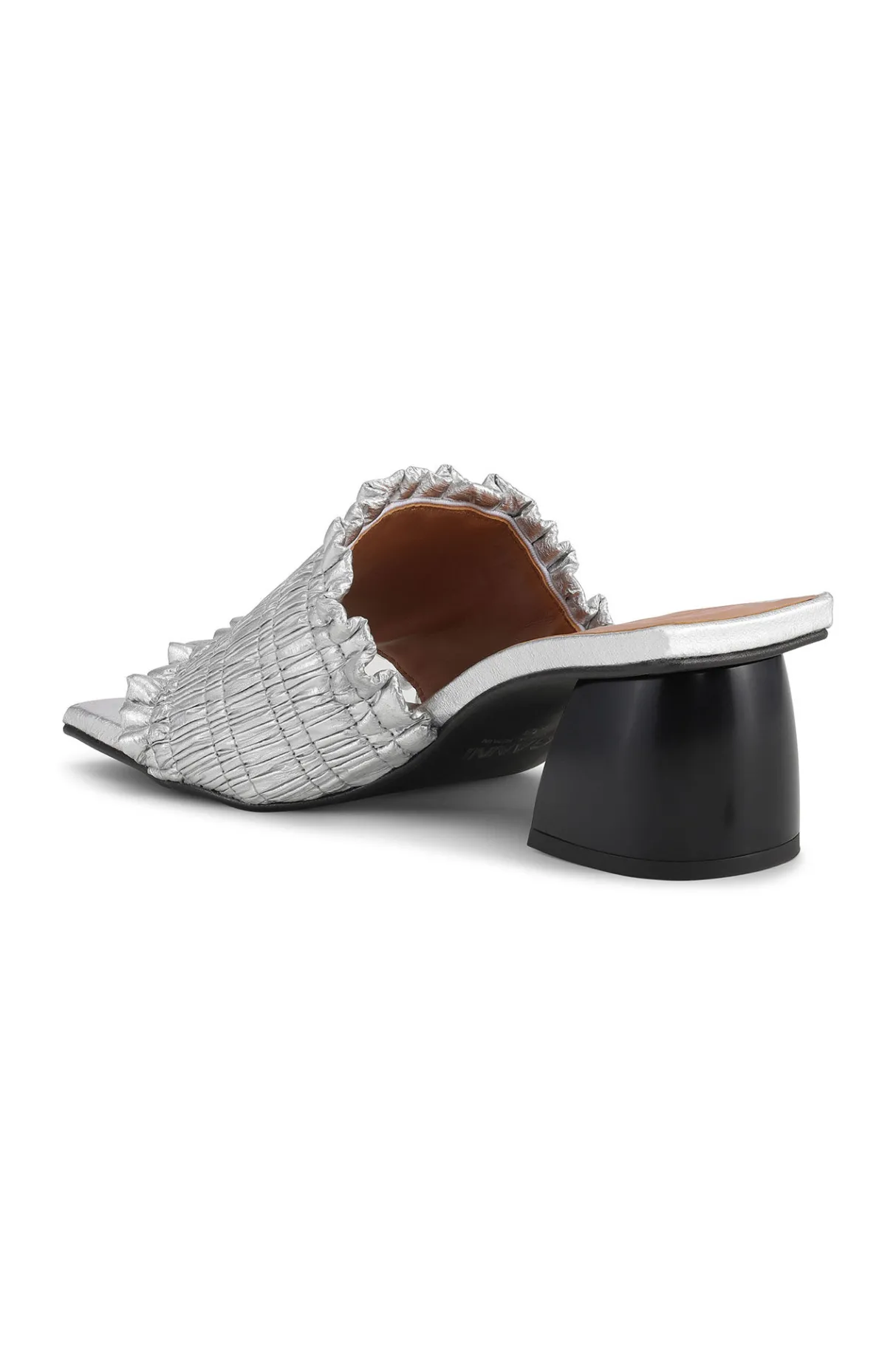 Cheap GANNI Smock Kitten Heel Mules Silver
