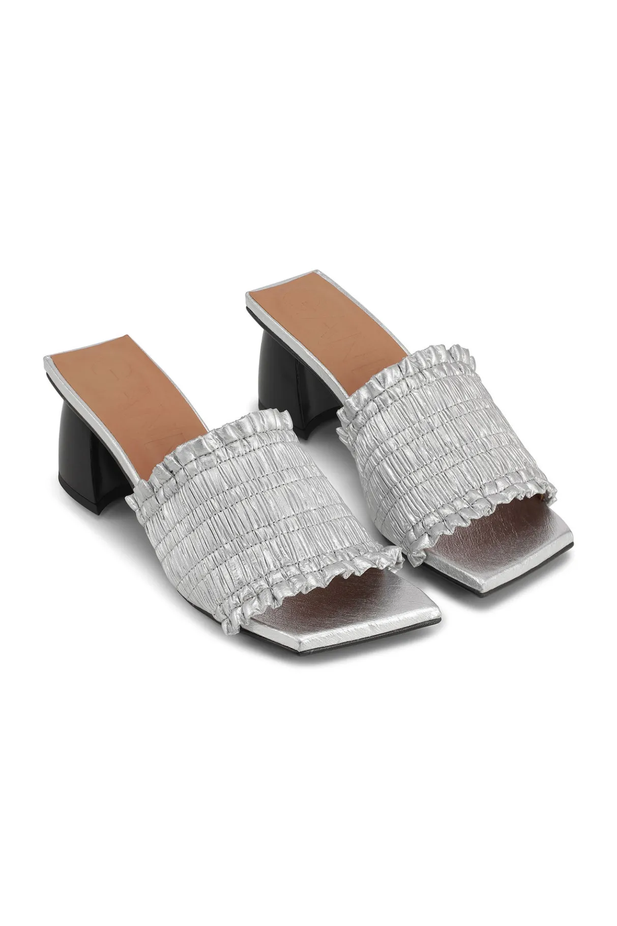 Cheap GANNI Smock Kitten Heel Mules Silver