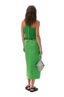 Flash Sale GANNI Smocked Satin Maxi Dress Classic Green