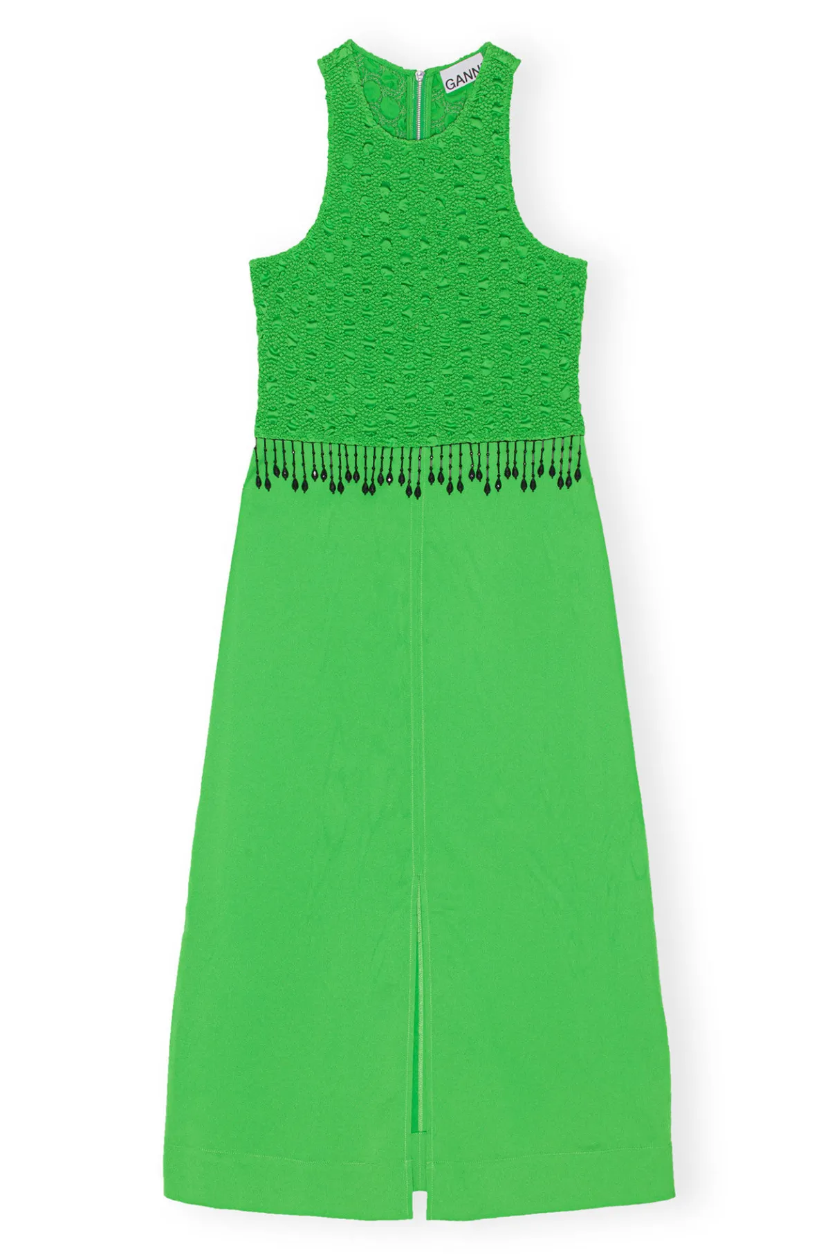 Flash Sale GANNI Smocked Satin Maxi Dress Classic Green