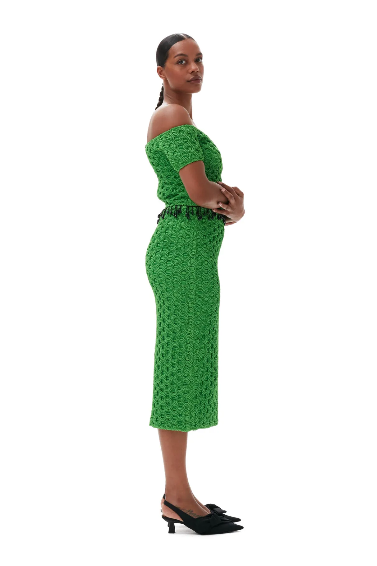 Flash Sale GANNI Smocked Satin Skirt Classic Green